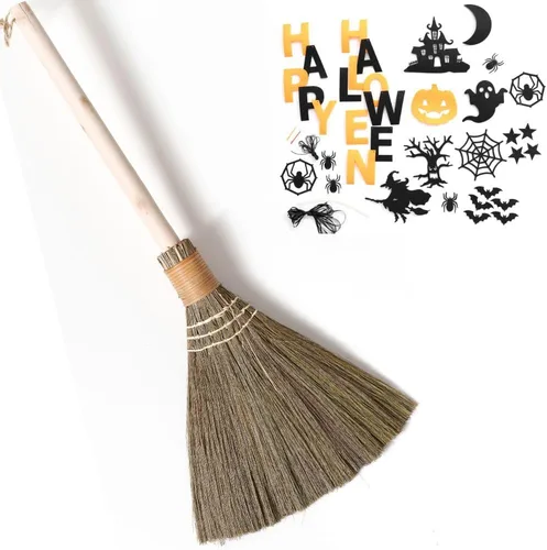 Miniatura 12 de Escoba de mango negro de barrido natural, escobas para boda, ceremonia de salto, decoración de Halloween, bricolaje, escoba suave de paja