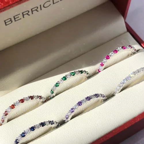 Miniatura 12 de BERRICLE Sterling Silver Rings Stackable Eternity Band Ring for Women, Round Cubic Zirconia CZ - Amethyst-Purple, Emerald-Green, Garnet-Red
