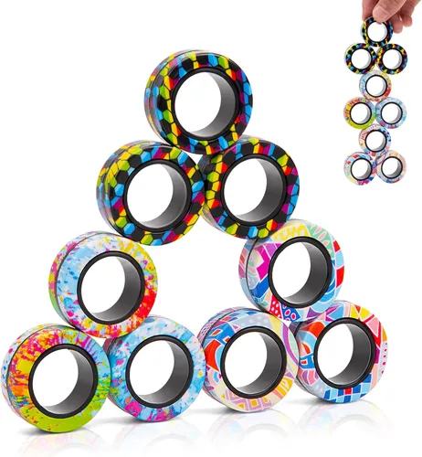 Miniatura 2 de 9 unidades de juguetes magnéticos con anillos fidget para adultos, paquete de juguetes fidget para el TDAH, juguetes antiestrés, anillos fidget