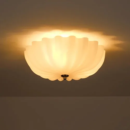 Miniatura 10 de Lámpara de techo empotrada LED vintage en vidrio amarillo para pasillo - Luz de techo estilo mitad de siglo con pantalla de vidrio acanalada