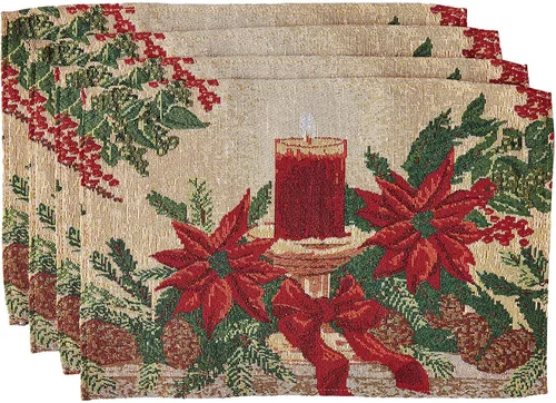 Miniatura 10 de Violet Linen Juego de 4 manteles individuales decorativos con diseño de flor de pascuas de Navidad de 13 x 19 pulgadas