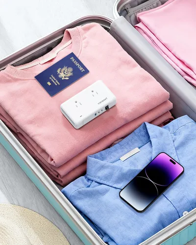 Miniatura 7 de Convertidor de voltaje de 220 V a 110 V, convertidor de voltaje de Estados Unidos a Europa con 1 USB A y 2 puertos USB C de carga rápida, 2 enchufes