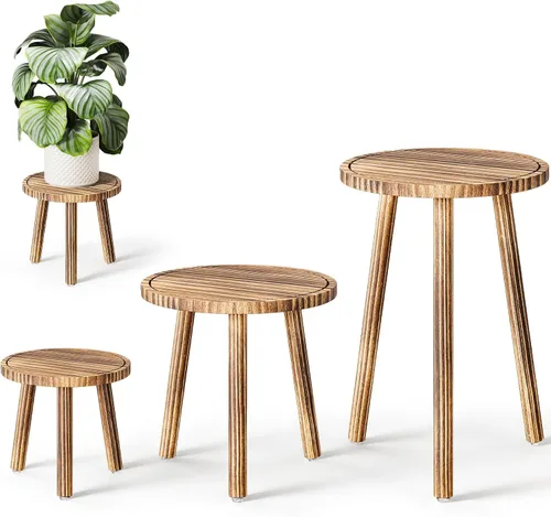 Miniatura 9 de Uneedem Soporte para plantas de interior, paquete de 3 soportes de madera más altos para macetas de 6 a 12 pulgadas, taburete moderno de mediados