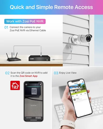 Miniatura 8 de ZOSI ZG2615E - Cámara de seguridad impermeable POE de 5MP con visión nocturna para sistema de vigilancia de alimentación a través de Ethernet