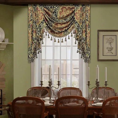 Miniatura 34 de Loom and Mill Cenefas de Cascada de Lujo para Ventanas, Elegante Cenefa de Cortinas Gruesas de Jacquard con Borlas para Sala de Estar, Dormitorio
