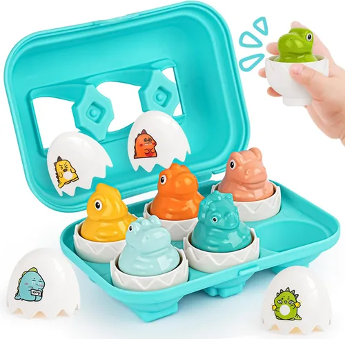 CPSYUB Juguetes de Huevos de Dinosaurios a Juego para Niños Pequeños - Juguetes Sensoriales de Clasificación de Formas y Colores para Niños Pequeños