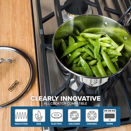 Miniatura 5 de Viking Culinary - Cacerola contemporánea de acero inoxidable de 3 capas, 2.4 cuartos de galón, incluye tapa de vidrio, lavavajillas, apta