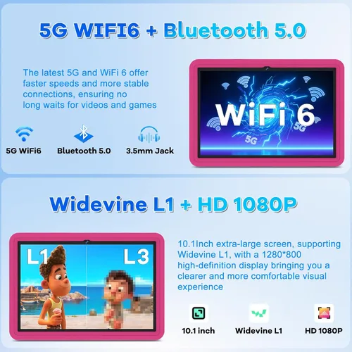Miniatura 6 de DMOAO Tablet infantil de 10.1 pulgadas Android 15-30GB RAM+64GB ROM (1TB expandible), Octa-Core 2.0GHz, pantalla de luz anti-azul, 6000mAh, WiFi 6
