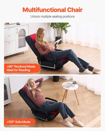 Miniatura 8 de VEVOR Silla giratoria para juegos con reposabrazos, silla giratoria de 360 grados con respaldo plegable de 6 posiciones ajustables y soporte lumbar