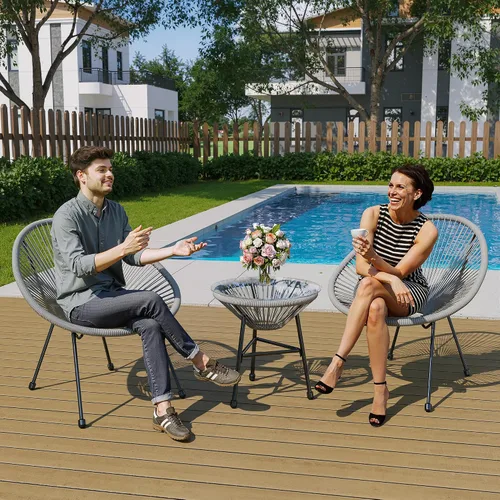 Miniatura 3 de Wisteria Lane Juego de 3 piezas para patio bistró, juego de silla y mesa Acapulco para exteriores, juego de muebles de patio para todo tipo de Gris