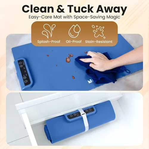 Miniatura 4 de Tapete de calentamiento extra grande para alimentos con apagado automático, bloqueo para niños, portátil, plegable, bandeja de calentamiento Azul