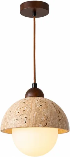 Lámpara colgante de travertino natural con globo de vidrio esmerilado, moderna lámpara colgante Wabi Sabi para isla de cocina, comedor, dormitorio,