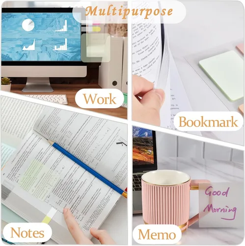 Miniatura 8 de BAYTORY 1300 hojas de notas adhesivas transparentes pastel, transparente, impermeable, 3 x 3 pulgadas, bloc de notas transparente, pestañas
