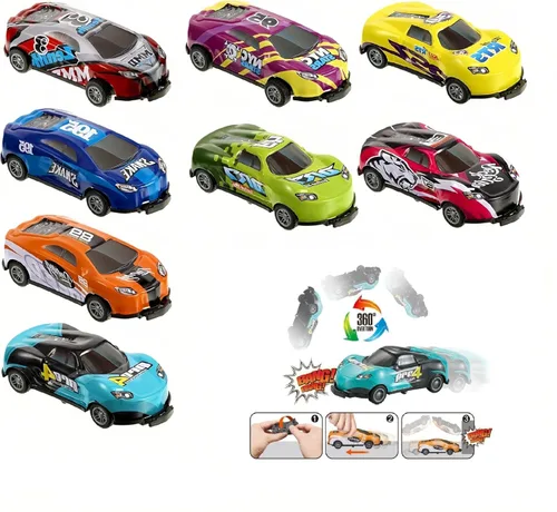 8 autos de juguete de carreras de tracción hacia atrás, autos de metal para saltar a troquel para niños de 3 a 6 años, no necesitan baterías, auto