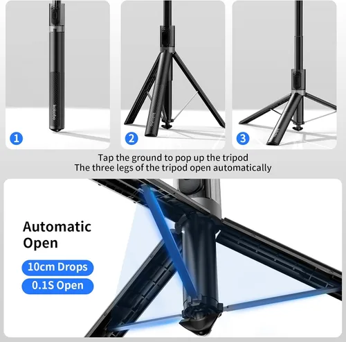 Miniatura 2 de Trípode automático de teléfono de 67 pulgadas, palo selfie de apertura automática para iPhone con control remoto, soporte extensible giratorio