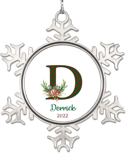 Miniatura 10 de Monograma inicial letra A copo de nieve, adorno de bayas de pino de Navidad para decoración de árbol de Navidad, adornos de Navidad personalizados