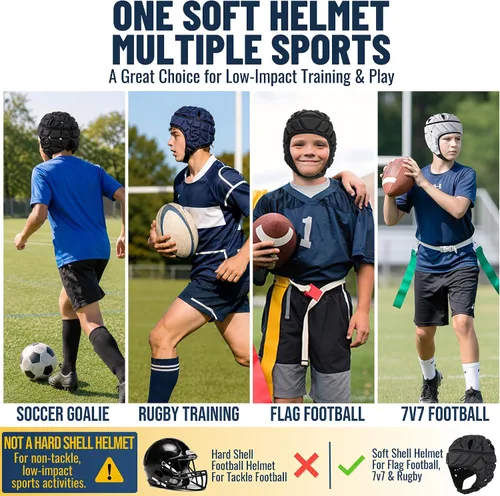 Miniatura 6 de Casco de fútbol con bandera, casco de fútbol de carcasa suave para 7 v7, estilo gorra de rugby, protección acolchada ligera, transpirable, ajuste