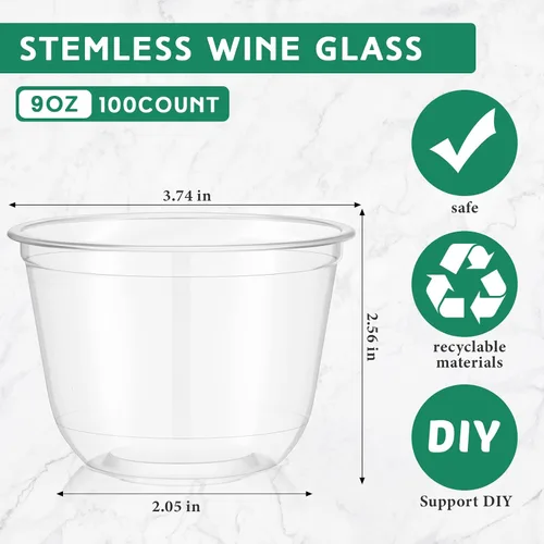 Miniatura 2 de Ziliny 100 copas de vino de plástico de 9 onzas sin tallo, desechables, copas de vino de plástico para fiestas, bodas, cumpleaños, cócteles