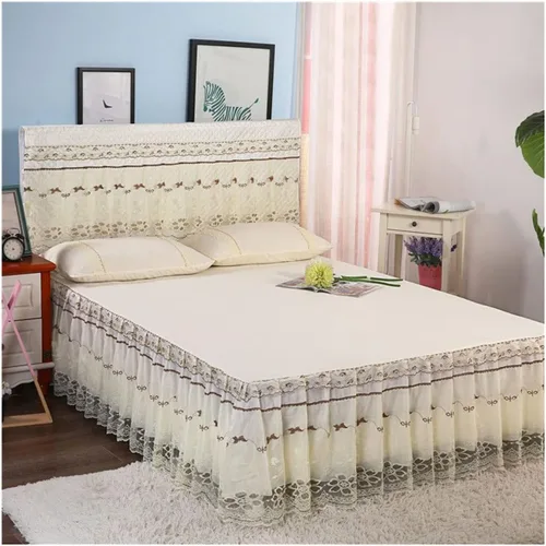 Miniatura 12 de OTBK Falda de cama individual blanca con volantes y borlas, estilo bohemio, falda de cama con encaje, volantes, floral, Shabby Chic juegos de ropa