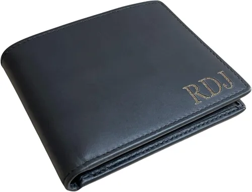 Billetera personalizada de cuero genuino para hombre, bloqueo RFID, billetera plegable personalizada con ventana de identificación, cartera de cuero