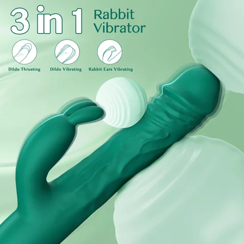 Miniatura 2 de Vibrador de punto G de empuje de conejo para mujeres, 5 modos de empuje y 10 vibraciones Realistic Body-Safe Silicone Dildo Clitoral Stimulation