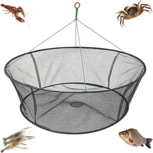 Miniatura 8 de Red de Pesca Plegable Portátil, Red para Cangrejos con Cuerda de Pesca, Jaula de Lanzamiento Manual para Cangrejos, Red de Malla Plegable para Pesca