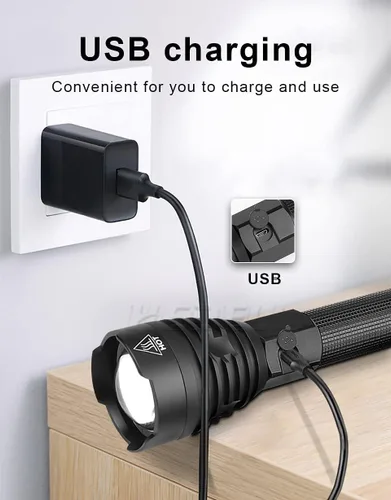Miniatura 6 de Linterna recargable de alto lúmenes, linternas LED de mano súper brillantes, luz de flash USB C de alta potencia, 3 modos de zoom, impermeable