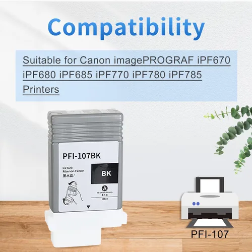 Miniatura 6 de PFI-107 Cartucho de tinta de repuesto para Canon PFI-107 PFI107 PFI-107BK PFI107BK 130ML para Canon imagePROGRAF iPF670 iPF680 iPF685 iPF770 iPF780