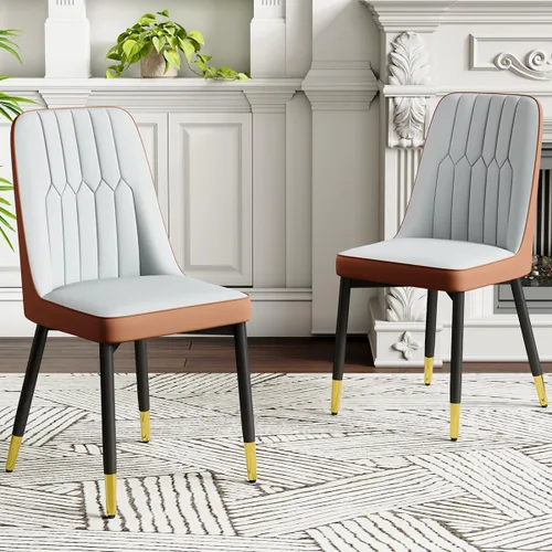 Miniatura 23 de Juego de 2 sillas de comedor modernas, sillas de comedor de piel sintética con cojín grueso y patas de metal, sillas de cocina negras para comedor