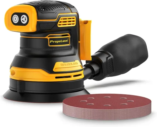Lijadora orbital aleatoria para batería Dewalt de 20 V, lijadora inalámbrica de palma de 5 pulgadas con 10 piezas de papel de lija, 3 velocidades