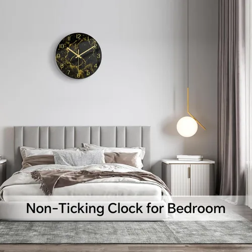 Miniatura 6 de VIKMARI Reloj moderno con textura de mármol negro, manecillas doradas, decoración de cocina, reloj de pared de 12 pulgadas, funciona con pilas, sin