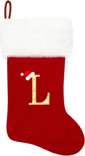 Miniatura 204 de Calcetines de Navidad bordados de 20 pulgadas con monograma, terciopelo negro con puño de felpa blanca supersuave, adornos clásicos para decoración