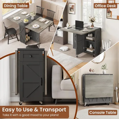 Miniatura 7 de Jocoevol Mesa de comedor plegable ahorradora de espacio para 4, mesa de comedor plegable estilo granja con cajón y estante de almacenamiento de 2