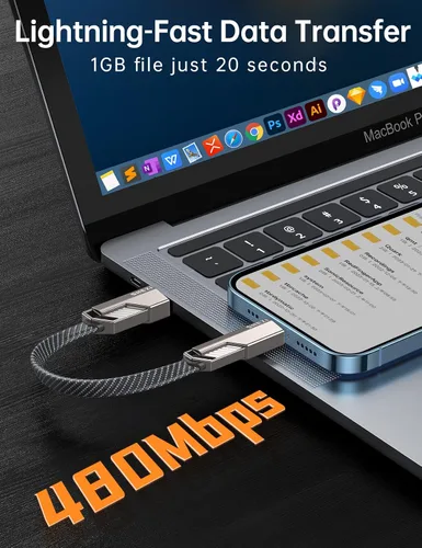 Miniatura 3 de Cable USB C ultra corto 4 en 1 de 0.6 pies compatible con cable Lightning [carga rápida y transferencia de datos] cable de carga plano trenzado