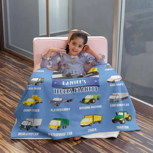 Miniatura 3 de Artsadd Mantas personalizadas con nombre y diseño de transporte para bebé niño de 30 x 40 pulgadas, manta personalizada de camión con nombre