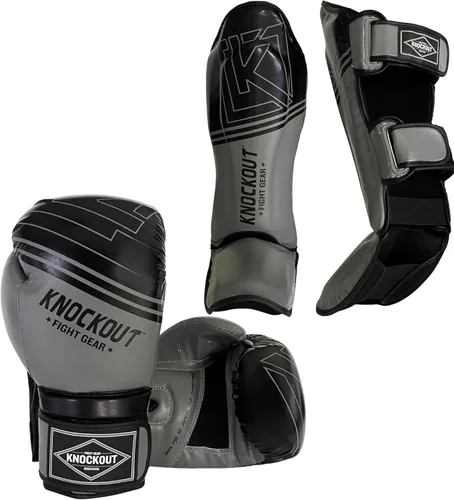 Miniatura 9 de Juego de 2 pares de guantes de boxeo y espinilleras Muay Thai, ideales para kickboxing, entrenamiento de gimnasio en casa y combate, más adecuados
