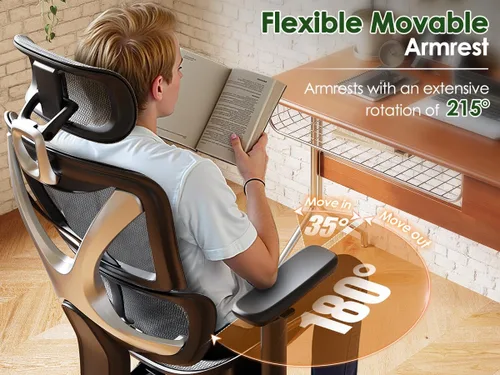 Miniatura 9 de GABRYLLY Silla de oficina ergonómica, silla de malla grande y alta con soporte lumbar, reposabrazos 3D, rotación de 215°, reposacabezas ajustable