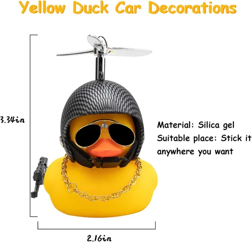 Miniatura 5 de wonuu Adornos de pato de goma para automóvil, pato amarillo fresco, decoraciones de tablero de automóvil, gafas chirriantes de pato con casco de Y