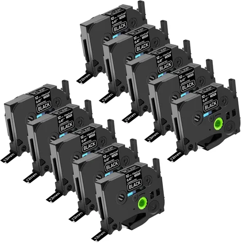 Miniatura 10 de NineLeaf Paquete de 10 cintas compatibles con Brother TZe-334 TZe334 TZ-334 TZ334 de 0.472 in, 1/2 pulgadas, 0.47 pulgadas, oro sobre negro, trabajo