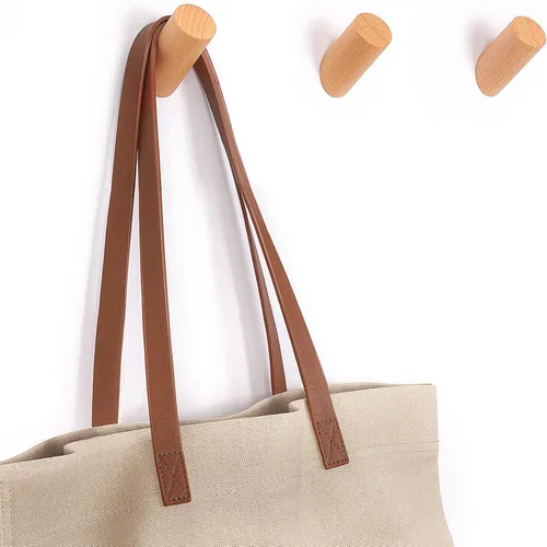 Miniatura 12 de Felidio Ganchos de pared de madera, paquete de 4 ganchos para colgar abrigos de pared, de madera rústica, resistente, perchero para sombreros
