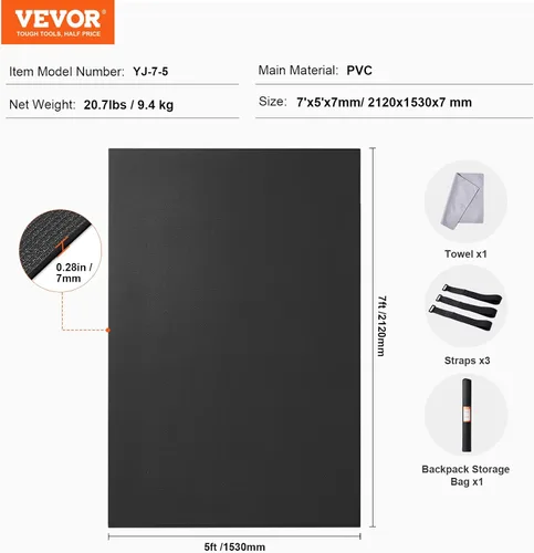 Miniatura 8 de VEVOR Large Exercise Mat, 12'x6'/10'x6'/9'x6'/8'x6'/8'x5'/7'x5'/6'x4' (7mm) Extra Thick, Non Slip High Density Premium Workout Mat, Exercise Yoga