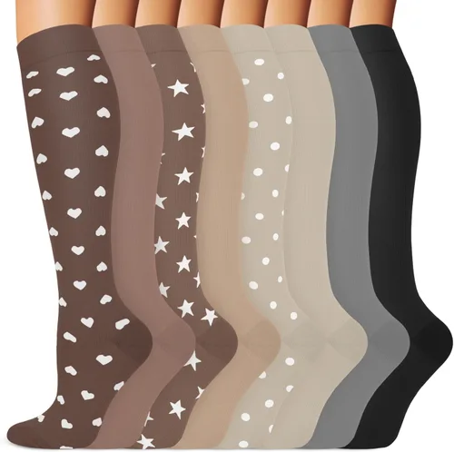 yeuG 8 pares de calcetines de compresión para hombres y mujeres, el mejor apoyo para enfermeras, correr, senderismo, recuperación