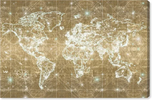 The Oliver Gal Artist Co. Maps - Lienzo decorativo para pared, diseño de galaxia de Mapamundi para decoración del hogar, 24 x 16 pulgadas, color