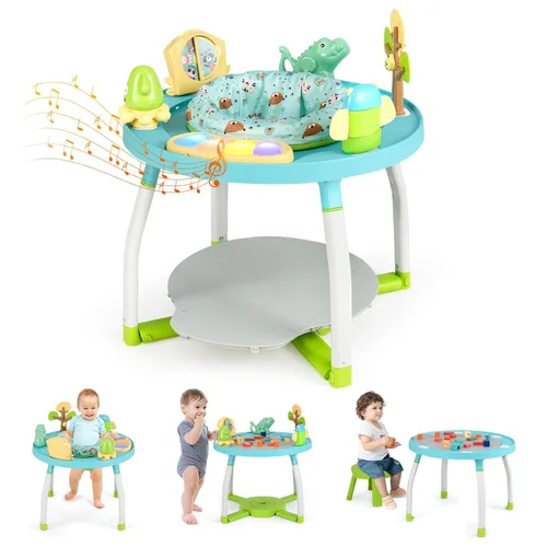 BABY JOY Centro de actividades 5 en 1 para bebés, puentes y gorilas con juguetes extraíbles, luces y música, 3 alturas ajustables, centro de juego