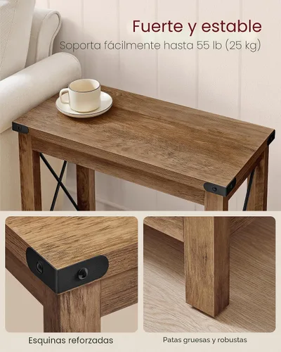 Miniatura 5 de VASAGLE Mesa auxiliar de 2 niveles, mesa auxiliar con estante inferior, mesita de noche para espacios pequeños, para sala de estar, dormitorio