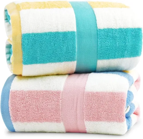 Miniatura 9 de Jacquotha Paquete de 2 toallas de ducha a rayas, toallas de baño superabsorbentes de secado rápido para uso diario, juego de toallas de baño grandes