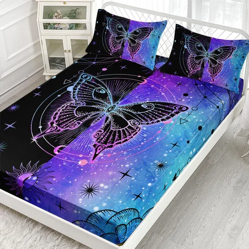 Miniatura 3 de Datura home Juego de Ropa de Cama con Sábana Bajera y Sábana Encimera de 4 Piezas con Estampado de Mariposas Negras y Azules Juego de Ropa de Cama