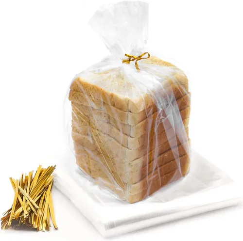 Bolsas de pan reutilizables con lazos, 50 bolsas transparentes y 50 lazos, ajustables para pan casero y pan de panadería
