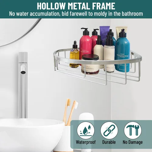 Miniatura 3 de Estante de ducha de acero inoxidable para montaje en pared, gancho individual y toallita de baño, impermeable, duradero, estante de ducha de esquina