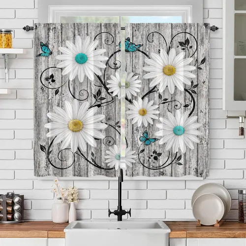 Miniatura 10 de Cortinas de mariposa, mariposa azul, diente de león blanco, románticas, para niñas y mujeres, insonorizadas, aisladas, con bolsillo para barra